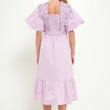 Puff Sleeve Square Neck Midi Dress