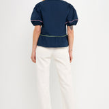 ENGLISH FACTORY-Piping Detail Top with Short Puff Sleeves-TOPS available at Objectrare