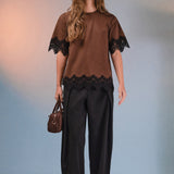 Satin Lace Trim Top