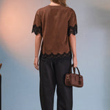 Satin Lace Trim Top