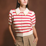 Striped Puff Sleeve Knit Cardigan
