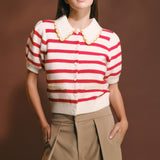 Striped Puff Sleeve Knit Cardigan