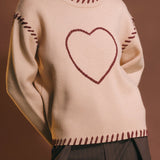 Heart Whipstitch Knit Sweater