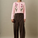 Floral Embroidered Knit Cardigan