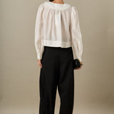 Lace Collar Shirred Long Sleeve Blouse