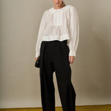 Lace Collar Shirred Long Sleeve Blouse