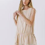 Spaghetti Tie Detail Mini Dress with Elastic Waist