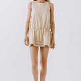 Spaghetti Tie Detail Mini Dress with Elastic Waist