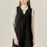 Lace-Up Detail Woven Mini Dress