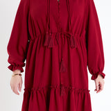 Plus Size Tassel Trim Dress With Ruffled Hem