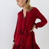 Tassel Trim Dress With Ruffle At Hem