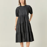 Short Puff Sleeve Midi Dress