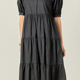 Short Puff Sleeve Midi Dress