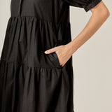 Short Puff Sleeve Midi Dress