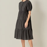Short Puff Sleeve Midi Dress