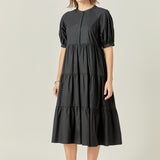 Short Puff Sleeve Midi Dress