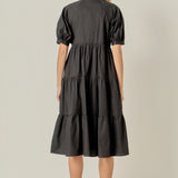 Short Puff Sleeve Midi Dress