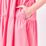 Short Puff Sleeve Midi Dress With Pockets