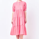 Short Puff Sleeve Midi Dress With Pockets
