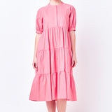 Short Puff Sleeve Midi Dress With Pockets