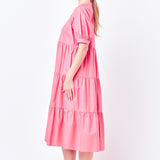Short Puff Sleeve Midi Dress With Pockets