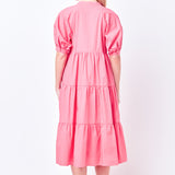 Short Puff Sleeve Midi Dress With Pockets