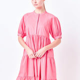 Short Puff Sleeve Midi Dress With Pockets