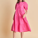 Short Puff Sleeve Midi Dress