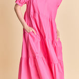 Short Puff Sleeve Midi Dress