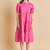 Short Puff Sleeve Midi Dress