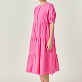 Short Puff Sleeve Midi Dress