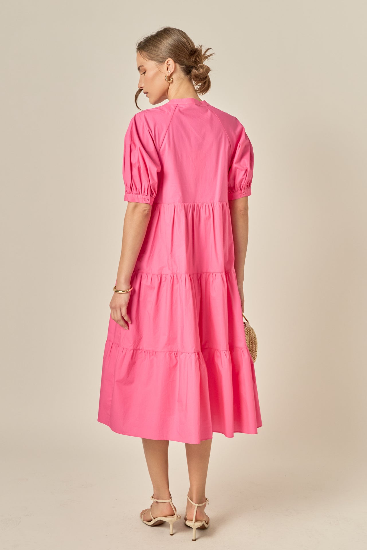 english factory short puff sleeve midi dress English Factory Women's Short Puff Sleeve Midi Dress