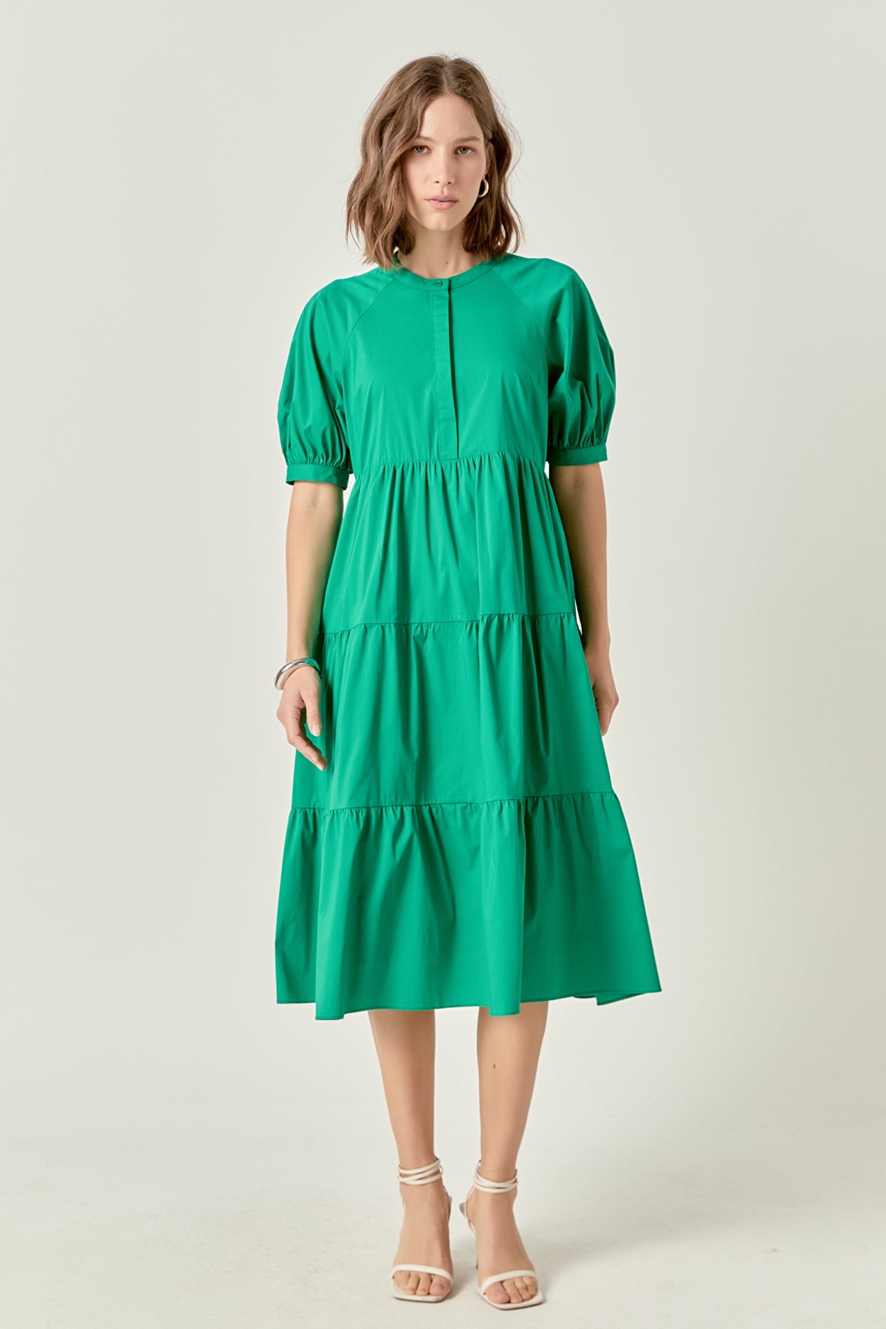 english factory short puff sleeve midi dress Short Puff Sleeve Midi Dress English Factory