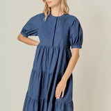 Short Puff Sleeve Midi Dress