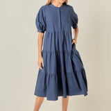 Short Puff Sleeve Midi Dress