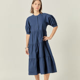 Short Puff Sleeve Midi Dress