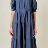 Short Puff Sleeve Midi Dress
