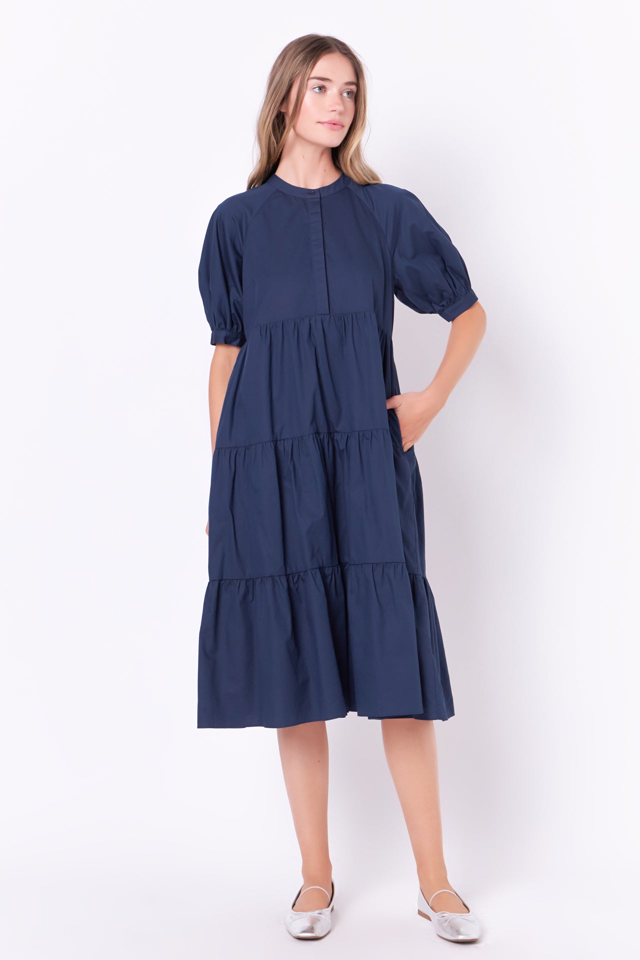 Short Puff Sleeve Midi Dress