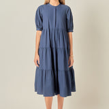 Short Puff Sleeve Midi Dress