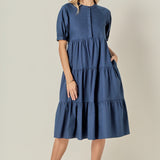 Short Puff Sleeve Midi Dress
