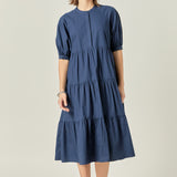 Short Puff Sleeve Midi Dress