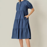 Short Puff Sleeve Midi Dress