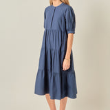 Short Puff Sleeve Midi Dress