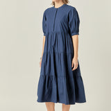 Short Puff Sleeve Midi Dress