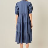 Short Puff Sleeve Midi Dress