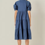 Short Puff Sleeve Midi Dress