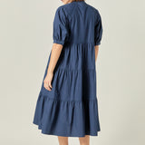 Short Puff Sleeve Midi Dress