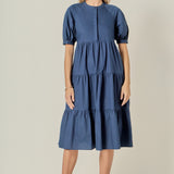 Short Puff Sleeve Midi Dress