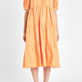 Short Puff Sleeve Midi Dress