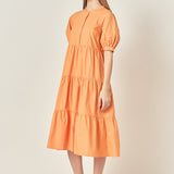 Short Puff Sleeve Midi Dress
